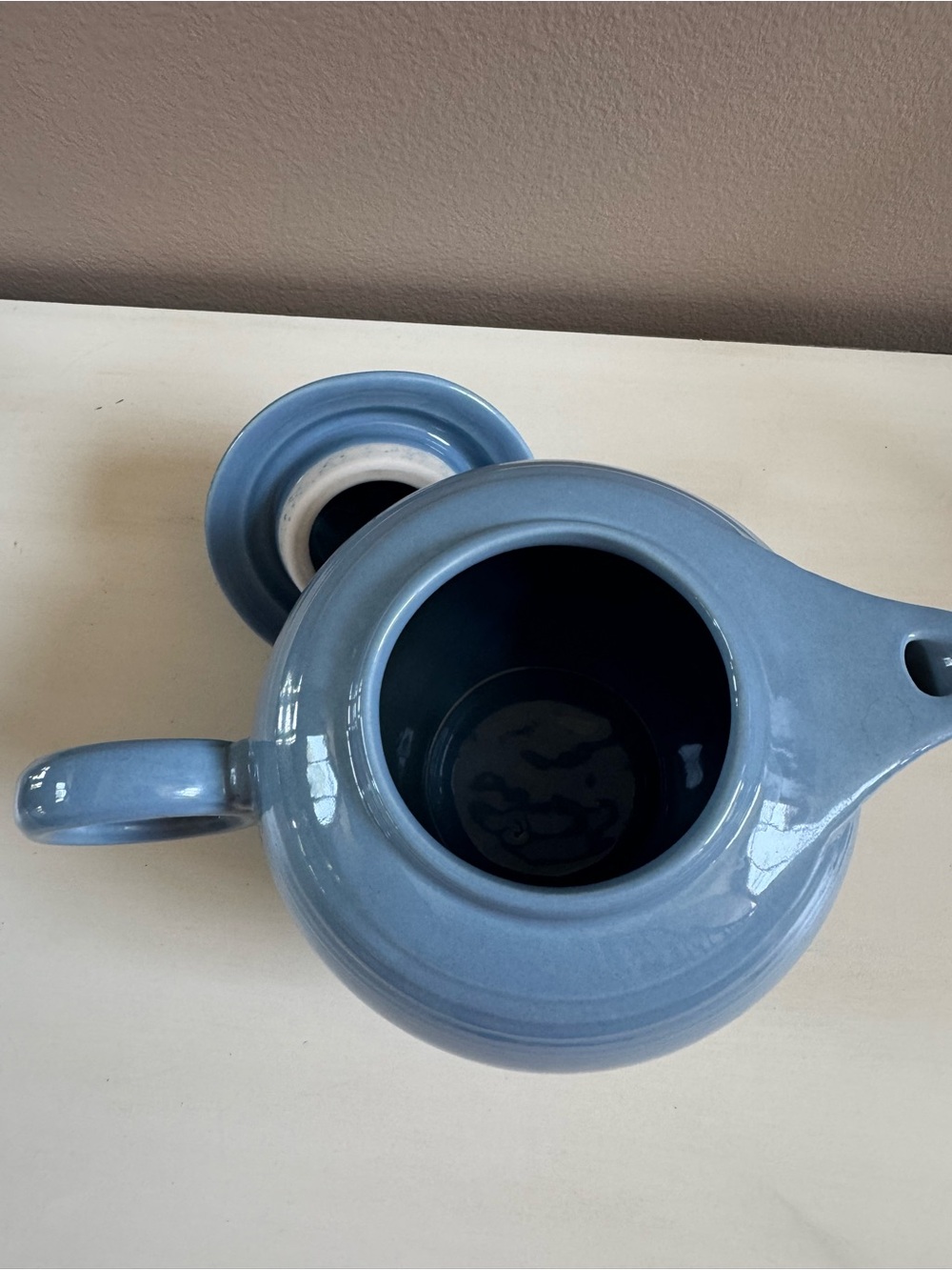 Fiesta Blue Ceramic Teapot with Lid vintage glossy ceramic heavy durable - Picture 5 of 7